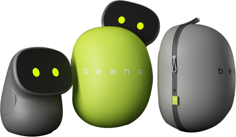 Green and gray bean-shaped carrying cases